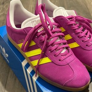 Adidas Purple and Yellow Gazelle Sneakers
